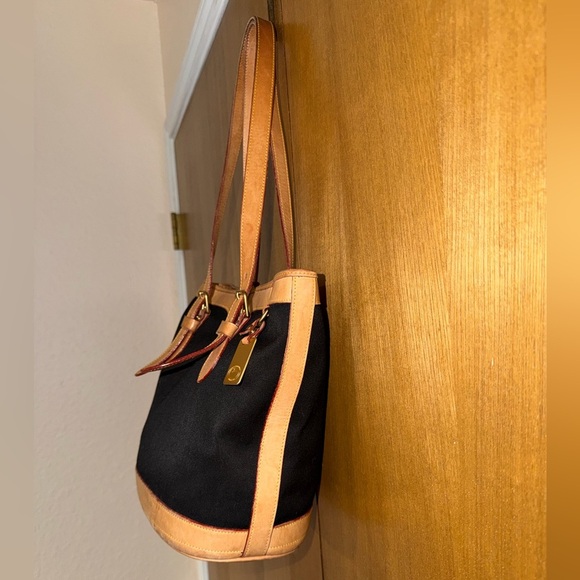 Dooney & Bourke Vintage Black Canvas & Natural Vacchetta Leather Tote - Picture 11 of 16